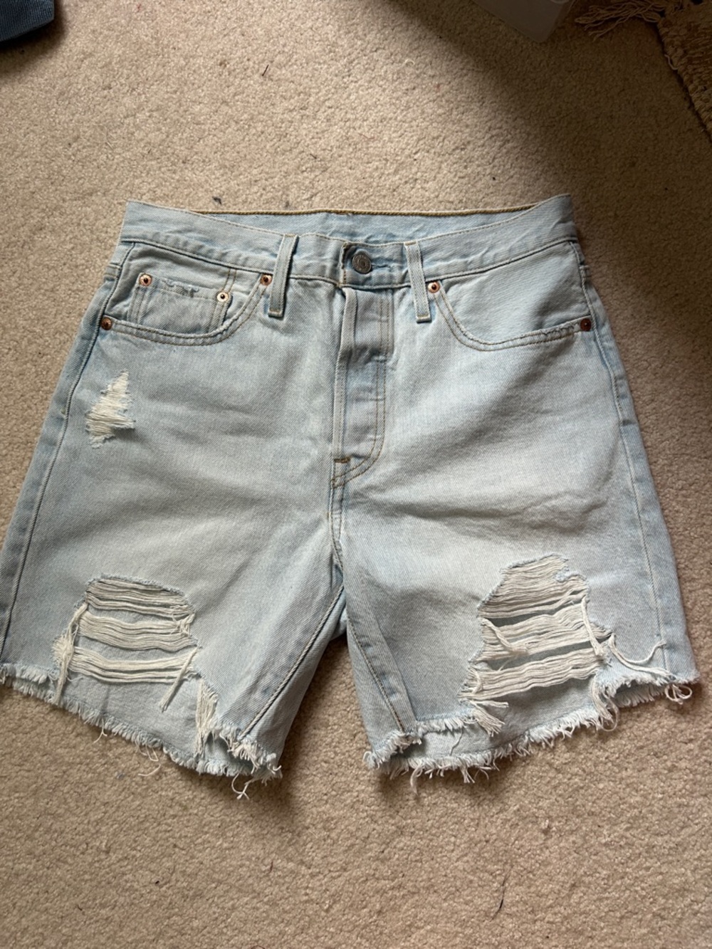 Levi's Light Blue Distressed Denim Shorts